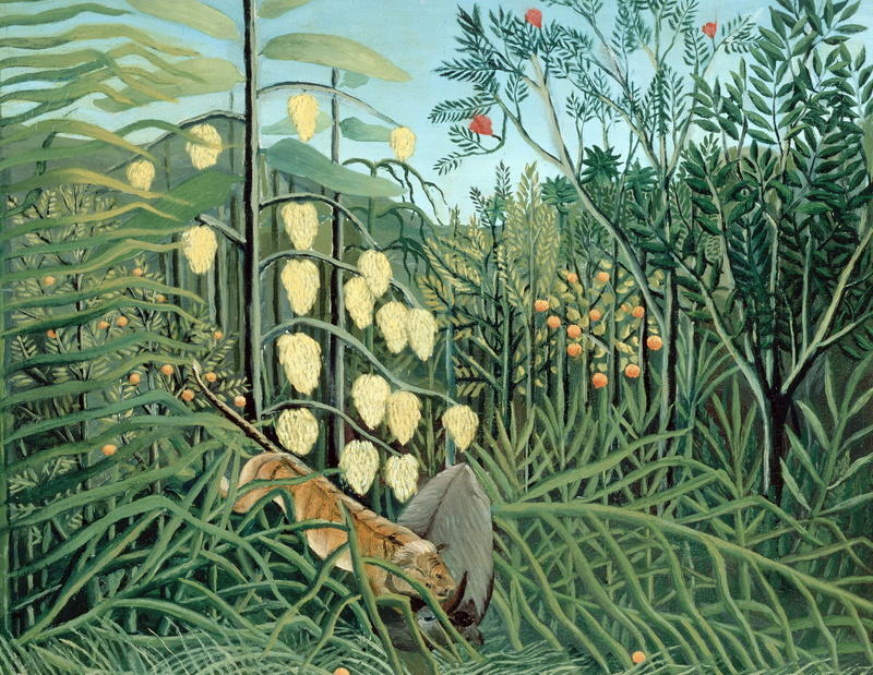 Struggle Between Tiger and Bull, animals, picture, Henri Julien Félix Rousseau, 4K, Henri Rousseau, In The Rainforest