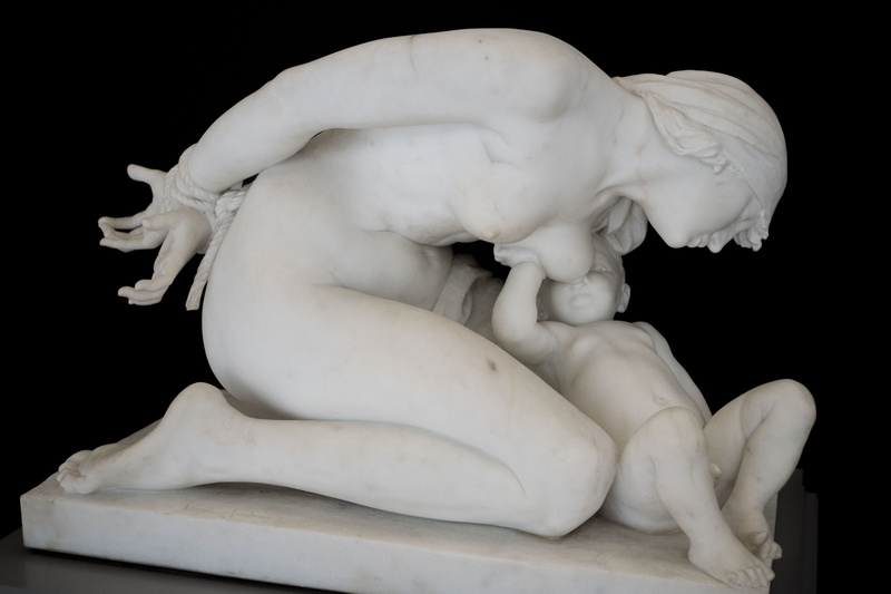 statue, wooden, white color, indoors, motherhood, struggle, baby, mom, art and craft, carving - craft product, 4K, marble, black background, sculpture