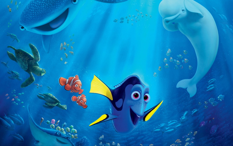 pixar, dory, blue, group of animals, underwater, animal themes, tropical fish, beauty in nature, water, animals in the wild, posters, disney, sea life