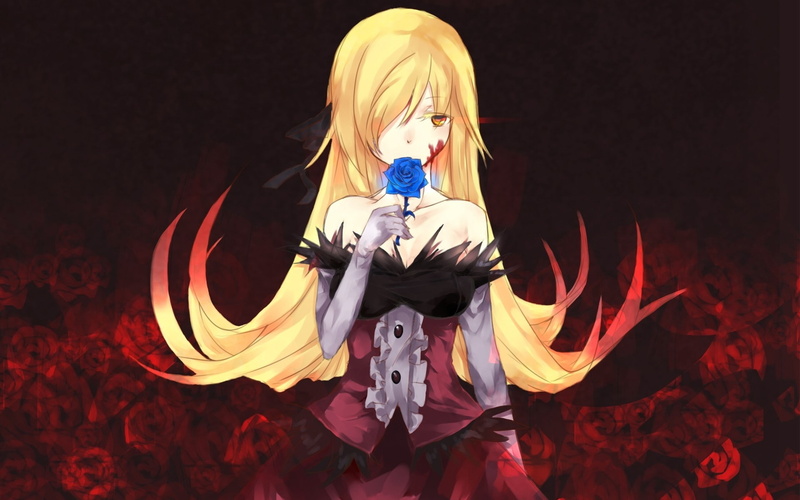 oshino, hd, yellow, wallpa, roses, 1080P, shinobu, vampires, eyes, x, blood, long, hair, bakemonogatari, people, blondes, art