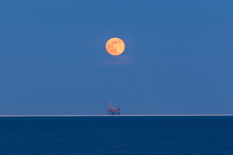 1080P, Moon, sky, blue, photography, landscape, nature, sea, oil platform