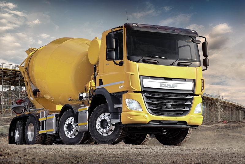 construction, Euro6, 2016, DAF, 8x2, platform, three rotary axes, DAF CF 400 FAX, yellow, concrete mixer, 2K