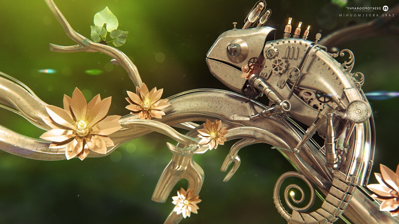 chameleons, digital art, animal themes, flower, close-up, freshness, animal wildlife, vulnerability, animals in the wild, flower head, fragility, plant