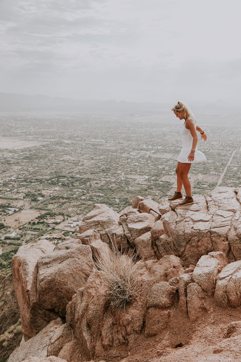 white, camelback, adventure, leisure activity, woman, wearing, nature, day, looking at view, brown, sea, ground, young women, clothing, mountain, real people
