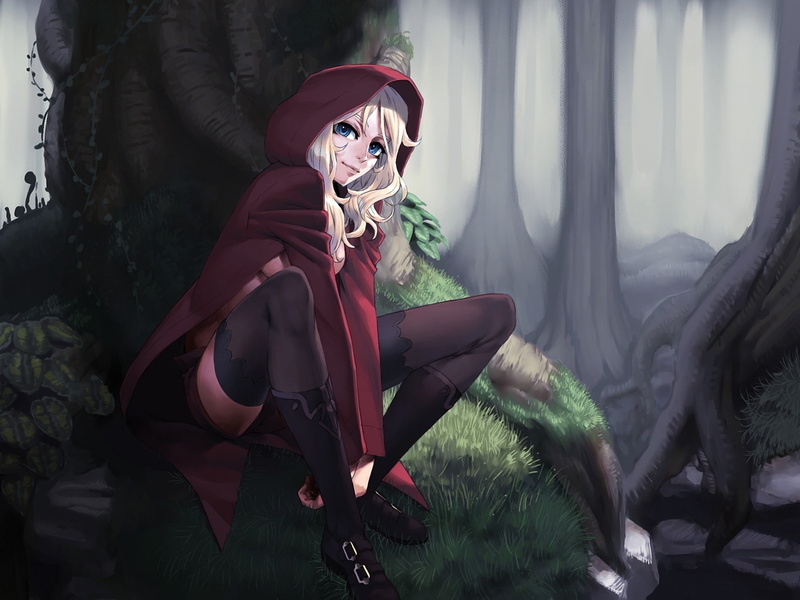 riding, 1080P, red, hd, little, hood, anime, cartoon/comic