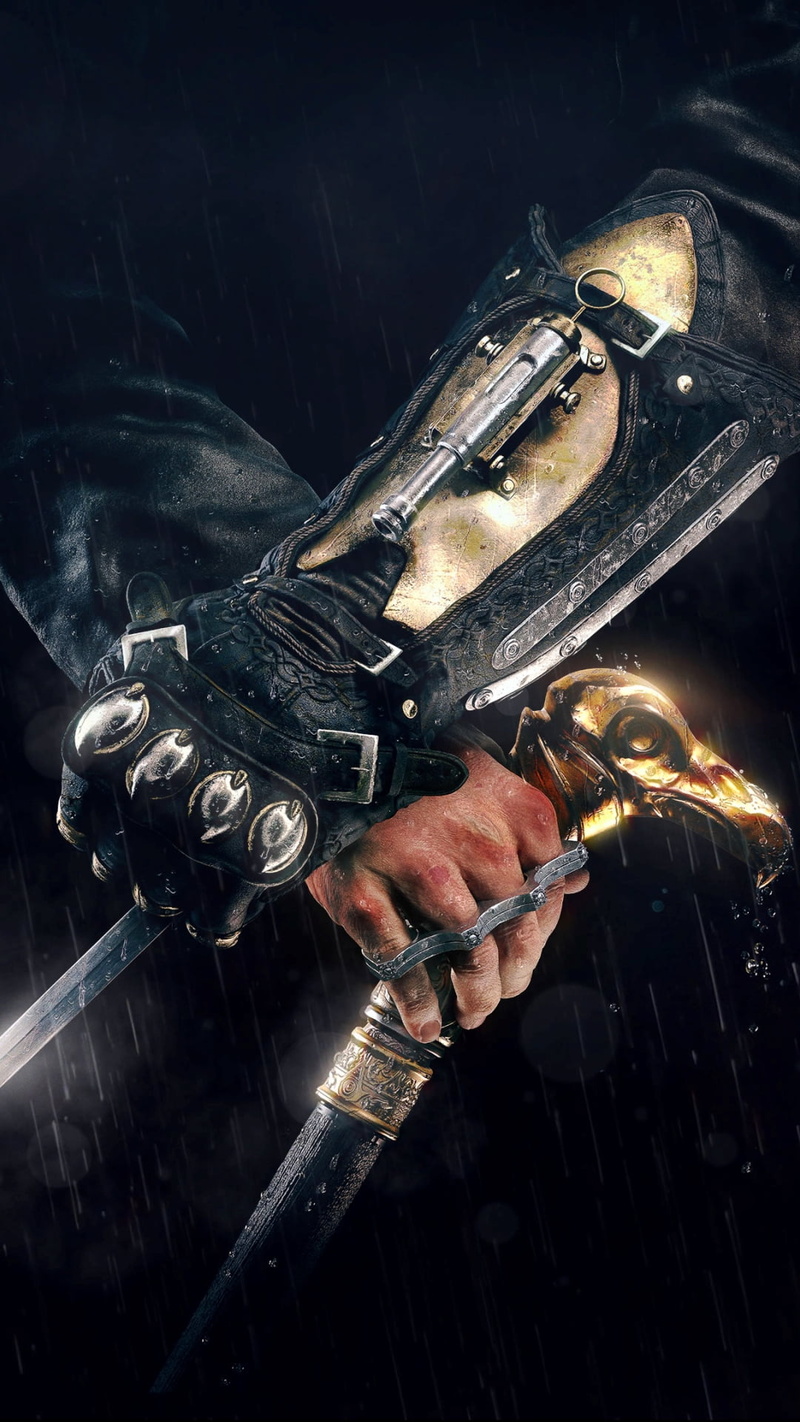 Games, adult, occupation, application, creed, assassin, one person, government, human limb, human hand, hid, studio shot, alloy, hand, holding, dark, metal