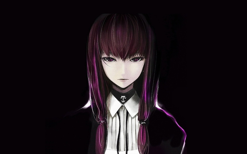 purple, Video Games, video, games, hair, dark, shirts, koakuma, Touhou, simple, hd, long, 1080P, eyes, art, bac, black, girl, devil