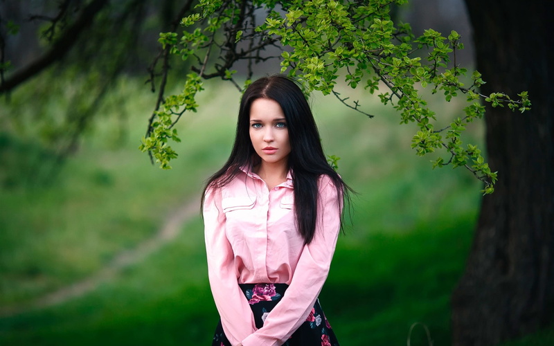white, black, Forest, 1080P, Girl, shirt, s, print, pink, floral, women, dress