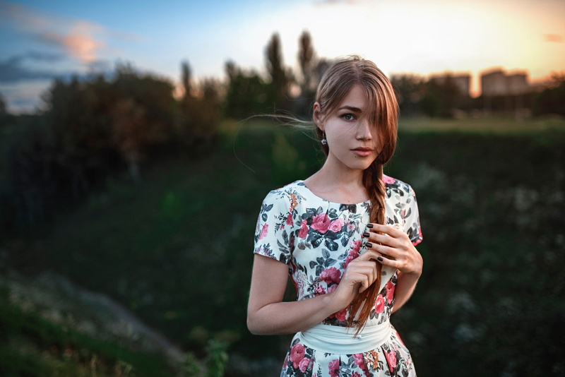 banded, black, short, women, bokeh, 2048x1367, long hair, neck, pink, floral dress, 1080P, sleeve, boat, white, braids, floral, hair, long, green, s, waist