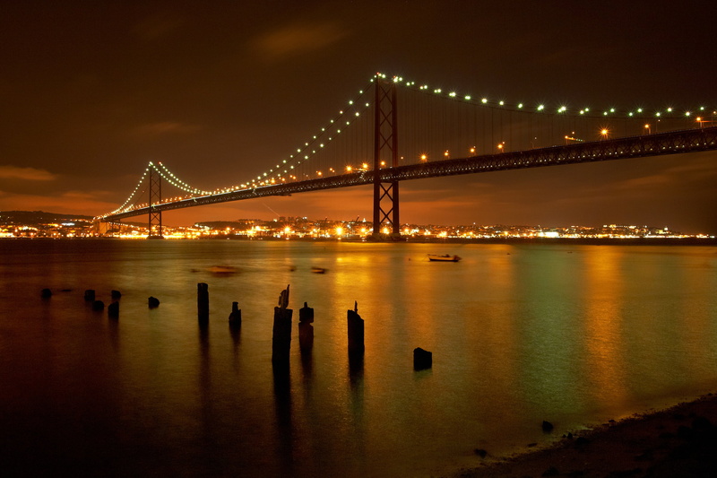 suspension, cityscape, transportation, steel, river, illuminated, lights, europe, lisboa, architecture, engineering, portuguese, landmark, tourism, bridge - man made structure