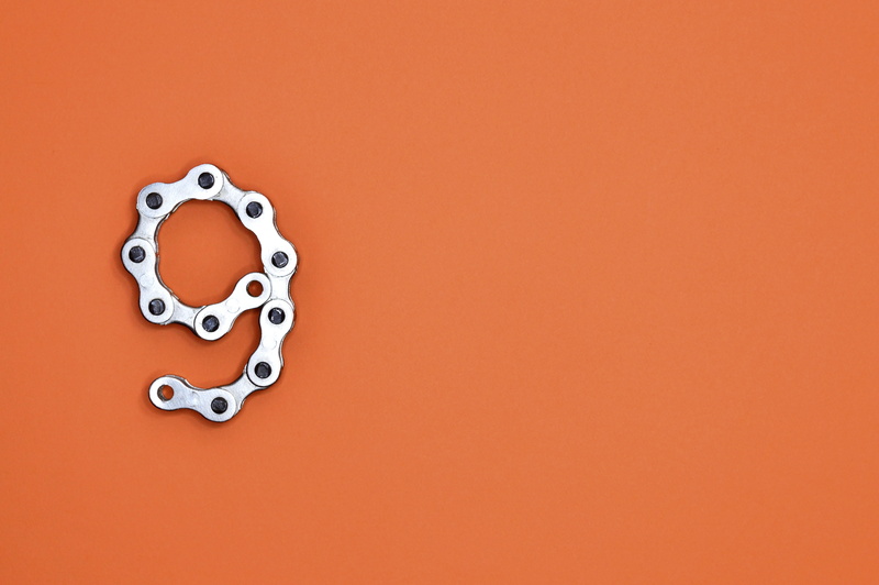 9, chain, brown, business, copy space, font, close-up, nine, symbol, creativity, object, bicycle, machine, security, gray, protection, metallic, texture