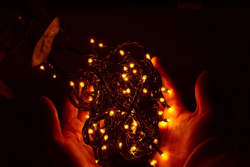 black, gold, black background, insubstantial, color, christmas tree, lights, close-up, party, christmas, christmas lights, human body part, lighting equipment