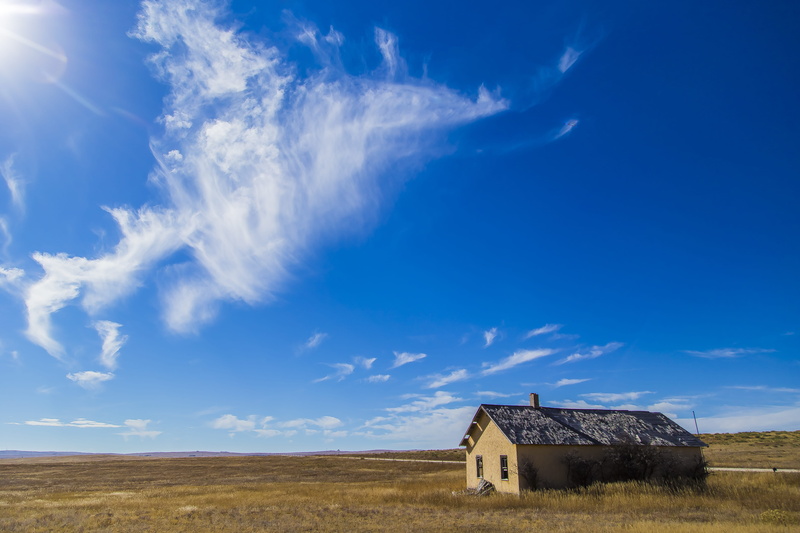 sky, blue, beauty in nature, cloud - sky, outdoors, abandon, day, house, no people, tranquil scene, environment, scenics - nature, building exterior, sunlight