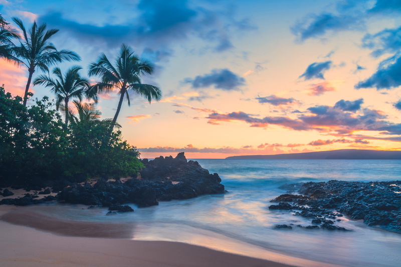 sky, outdoors, scenics - nature, beauty in nature, rock, plant, nature, wate, 5K, sunset, land, r, horizon, cloud - sky, tranquility, tranquil scene, coconut palm tree