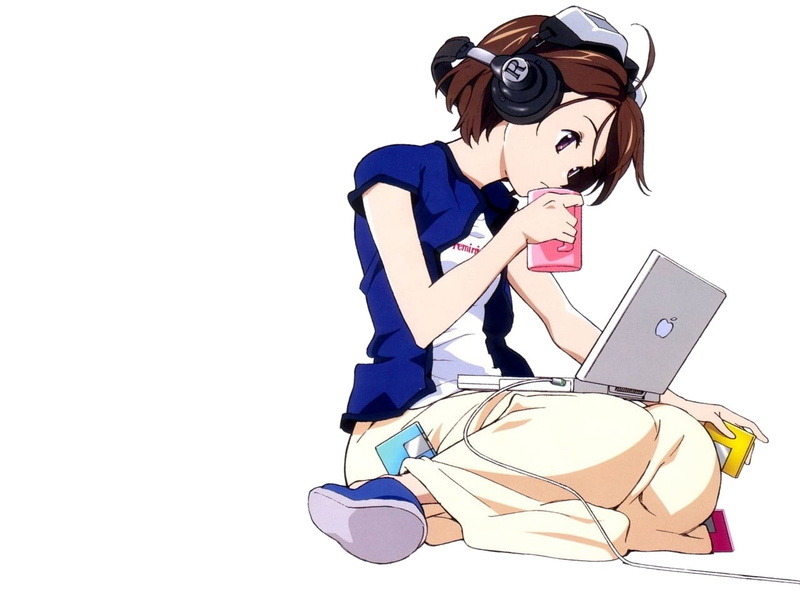 simple, Apple Inc., Computers, hd, headphones, background, inc, girl, notebook, girls, 720P, technology, apple, anime, laptops, art