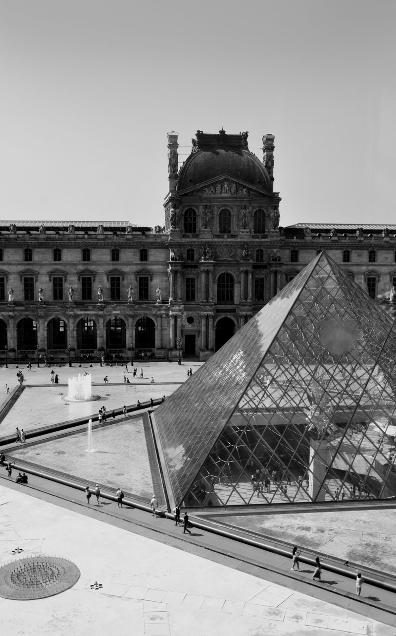 louvre museum, grey, the past, black, day, white, france, museum, travel, nature, clear sky, travel destinations, building exterior, sky, snow, building