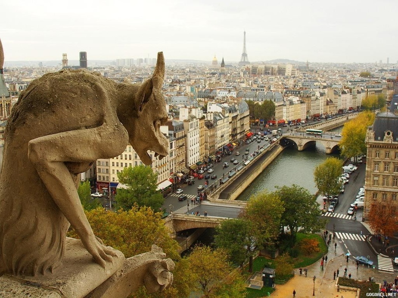 sculpture, city, sky, animal representation, statue, gargoyle, representation, nature, architecture, building exterior, 480P, day, transportation, art and craft