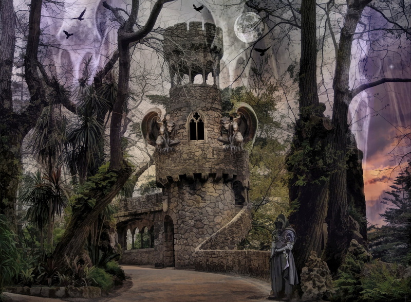 gargoyles, fantasy, tower, male, forest, 1080P