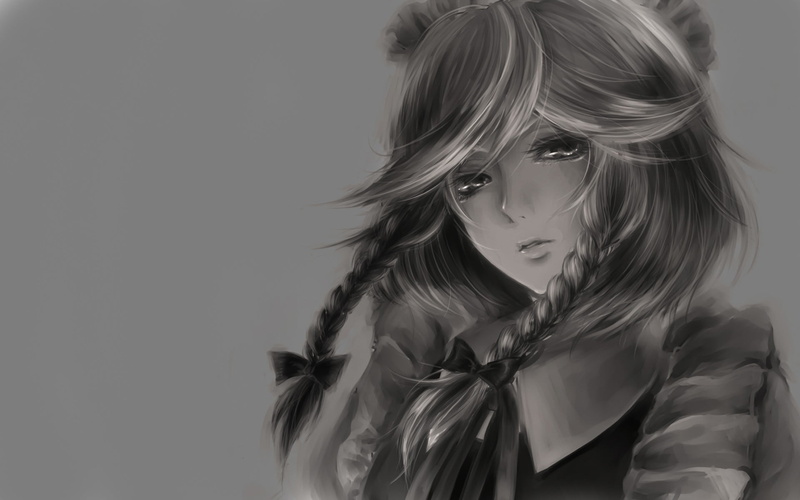 drawing, painting, front view, leisure activity, 1080P, beautiful woman, long hair, beauty, character, women, Touhou, digital, young adult, looking, braids