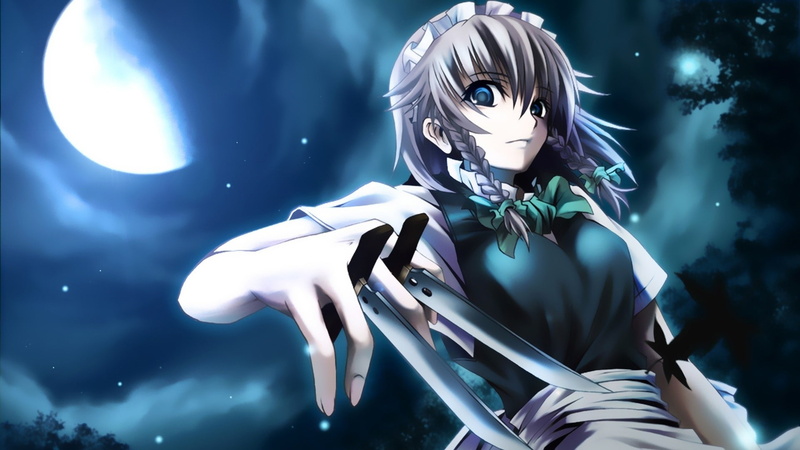 games, Video Games, 1080P, sakuya, white, night, hd, skyscapes, izayoi, Touhou, video, maids, hair, Izayoi Sakuya, art, white hair