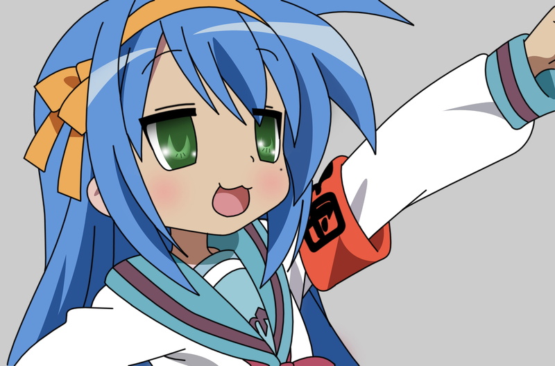 2K, anime girls, anime, Lucky Star, blue hair, Izumi Konata, green eyes