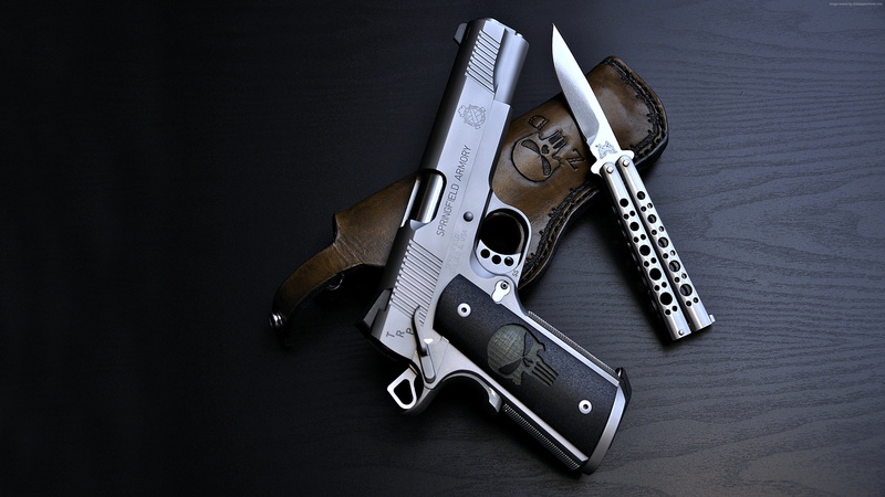 4K, balisong, Springfield 1911, Pistol