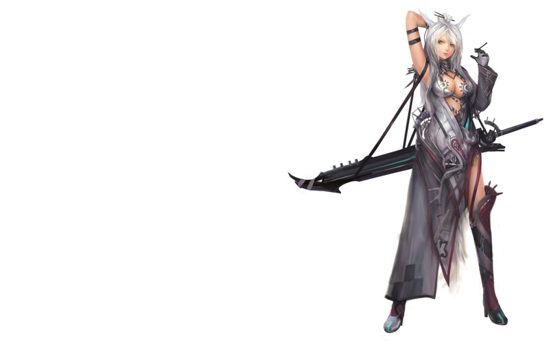 x, simple, anime, pixiv, girls, women, hair, white, background, hot, wa, swords, art, weapons, 720P, hd