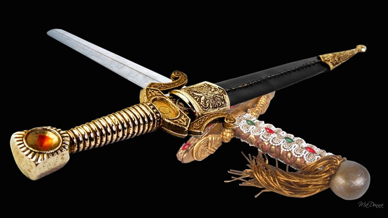 jewel, dagger, blades, handle, knife, 3d and abstract, gold, blade, sharp, vintage, antique, 1080P