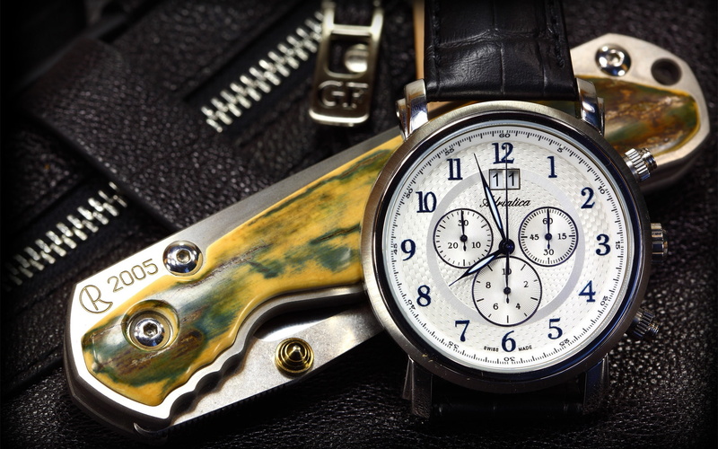 folding, round, black, 1080P, Watch, chronograph, leather, watches, Swiss, Knife, strapped