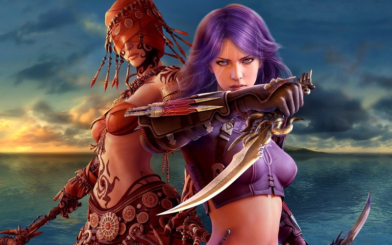 720P, Knife, Sea, Girl, girls, knives, Weapon