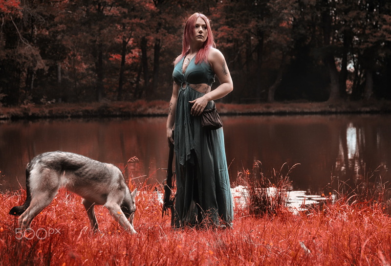 domestic animals, fantasy girl, Niko Angelopoulos, standing, day, colorful, domestic, young women, one animal, 1080P, young adult, real people, one person