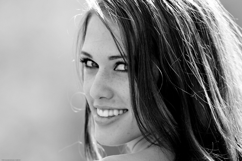 women, monochrome, artistic, tiffany, models, freckles, people, 2K, hd, female, lips, long, eyes, brunettes, hair, smiling, grayscale, th, art