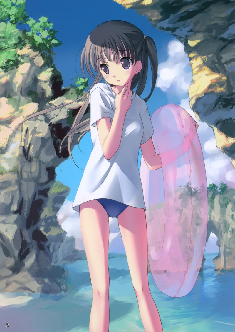 2K, brunettes, innertubes, summery, girls, artbook, artwork, tint, water, anime