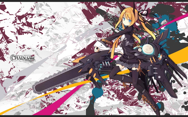 girls, weapons, x, skirts, artbook, abstract, women, anime, 1080P, hd, hot, art, blondes, chainsaw, vincent