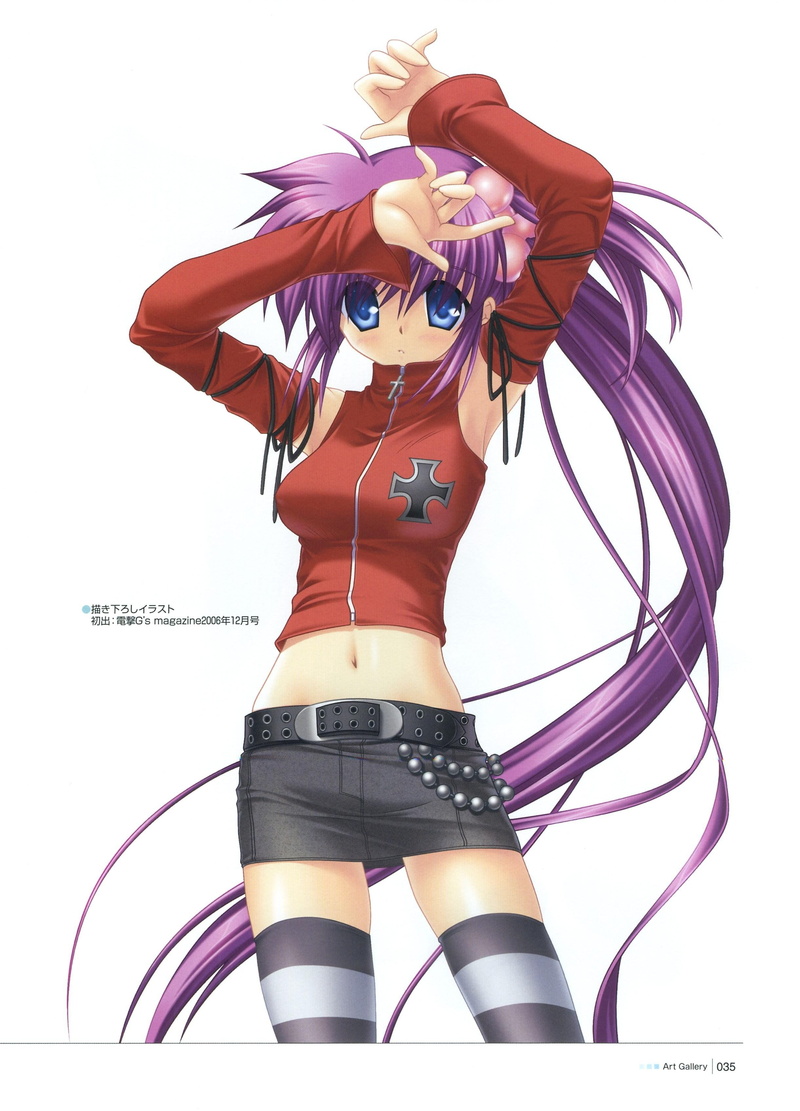 striped, anime, background, girls, 2K, models, legwear, visual, simple, artbook, busters, novels