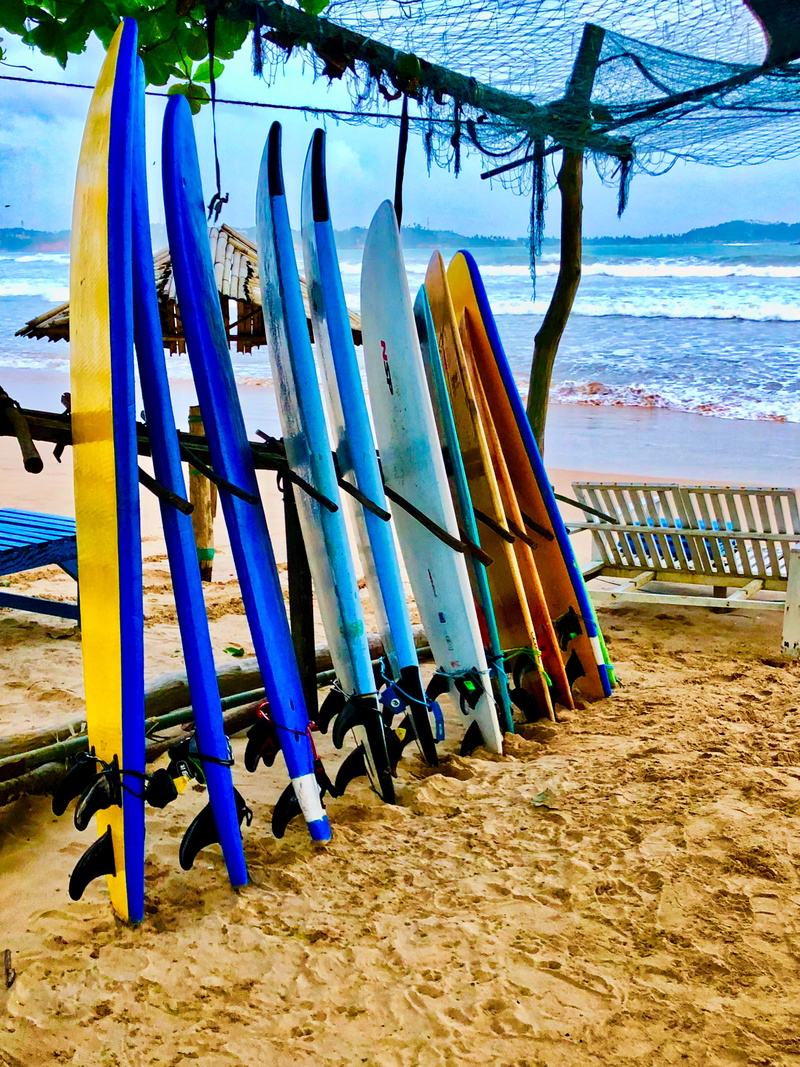 side by side, sea, 487 weligama by pass rd, surf, 4K, hanging, in a row, no people, surfboards, sand, beach, sri lanka, nature, outdoors, ocean, empty