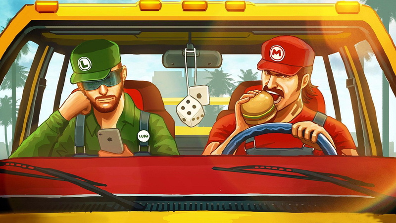 iphone, art, hamburger, modern, 1080P, mario, mario brothers, 1920x1080, luigi, funny