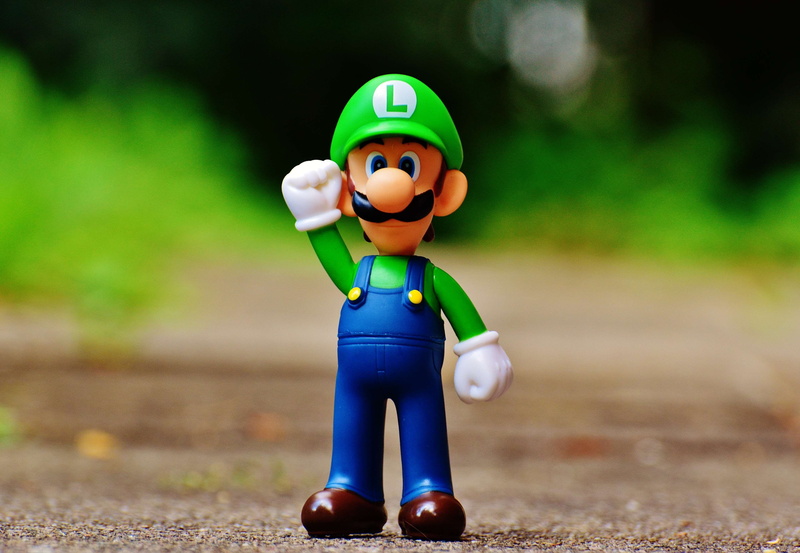 game console, happy, men, retro, green color, computer game, child, marios, luigi, classic, male likeness, video game, character, one person, nature, helmet