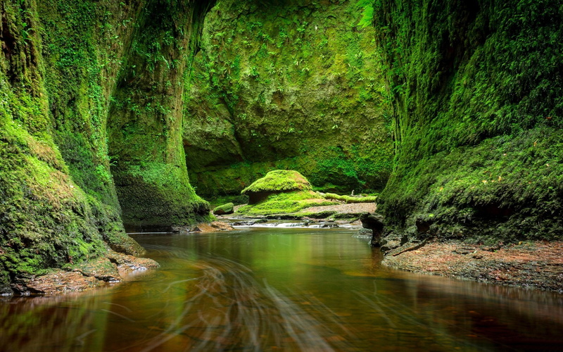 mossy, rock formation, tranquility, cave, scenics - nature, rock, growth, land, nature, hd, 2K, tranquil scene, water, day, river, solid, rocks, wallp
