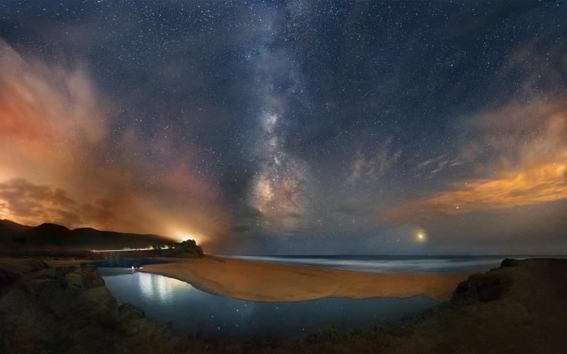 water, nature, night, astronomy, tranquil scene, beauty in nature, star - space, mountain, winter, hd, reflection, sky, wallp, galaxy, milky way, cloud - sky
