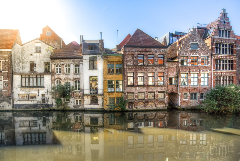 brown, ghent, house, water, white, near, history, tourism, windows, concrete, travel destinations, reflection, building, building exterior, 5K, city trip