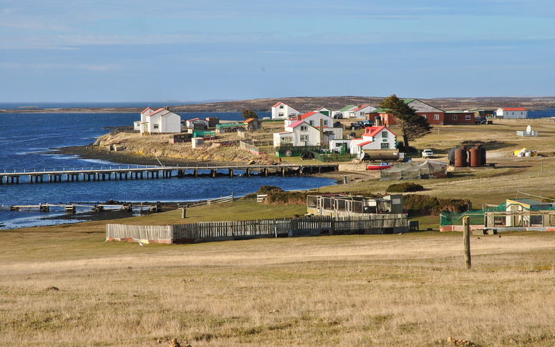 Islands, buildings, Sea, UK, Houses, Pier, Falkland, house, 2K