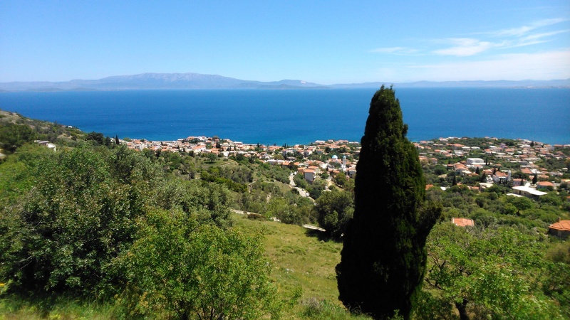 saint macarius, 2K, outdoors, sea, plant, greece, no people, aepos, tranquility, cityscape, mountain, city, beauty in nature, green color, sky, building exterior