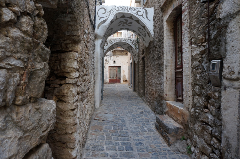 stone Material, architectural column, medieval, solid, building exterior, chios, direction, built structure, day, greek island, greece, the past, history