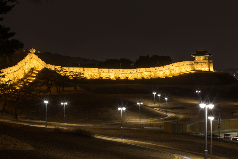 road, transportation, night view, korea, night, street, sky, suwon-whaseong fortress, building exterior, the northeast day, plant, built structure, suwon hwaseong