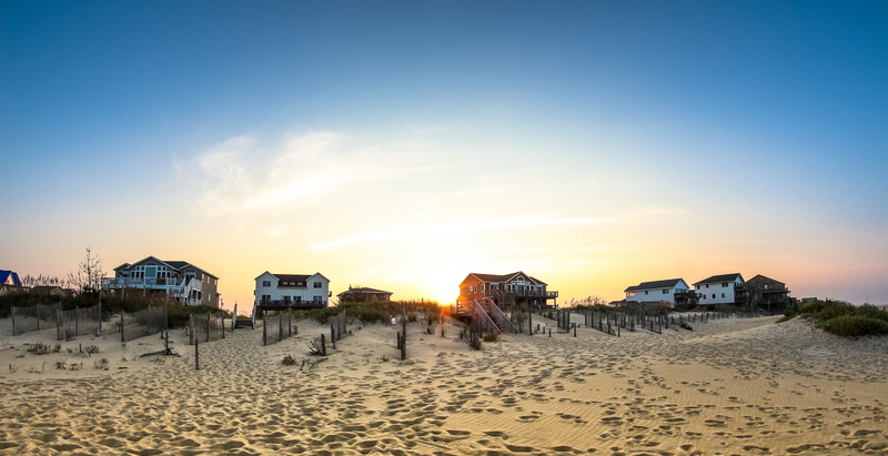 hut, across, environment, footprint, sandy, holiday, vacation, no people, outdoors, oceanfront, sunset, vacations, light, built structure, houses, blue
