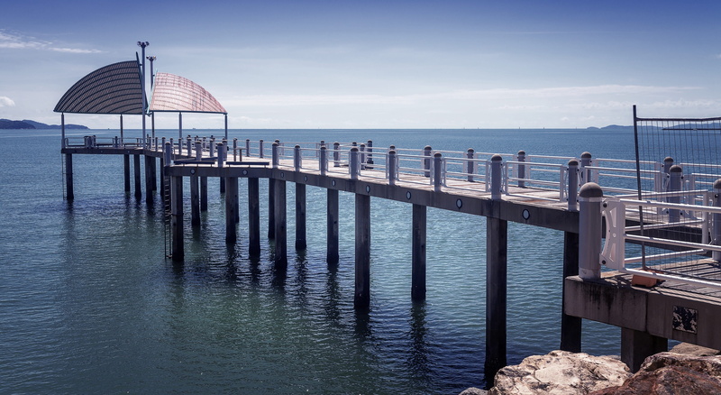 built structure, day, sky, beauty in nature, railing, water, photo, architecture, travel, nature, wood - material, pier, sea, travel destinations, trip