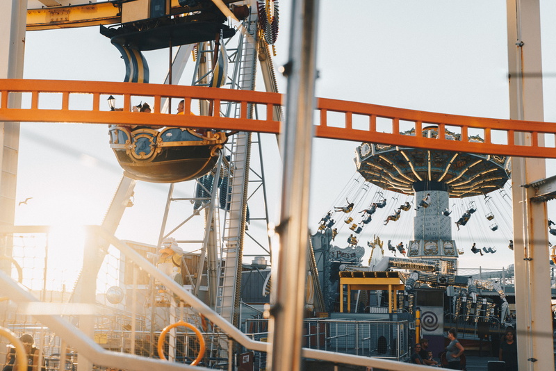 sunset, fuel and power generation, nature, ride, park, amusement park ride, connection, factory, ferris, s, no people, valve, enjoying, piers, metal, theme park
