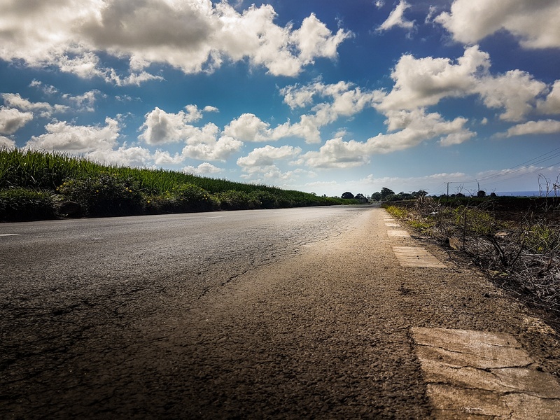tranquil scene, diminishing perspective, sky, day, no people, empty road, cloud - sky, plant, direction, scenics - nature, transportation, mauritius, nature