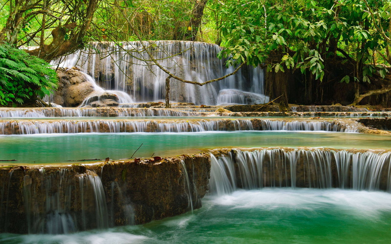 picture, hd, south, si, falls, three, tat, luang, kuang, levels, km, waterfalls, beautiful, 2K, located, prabang